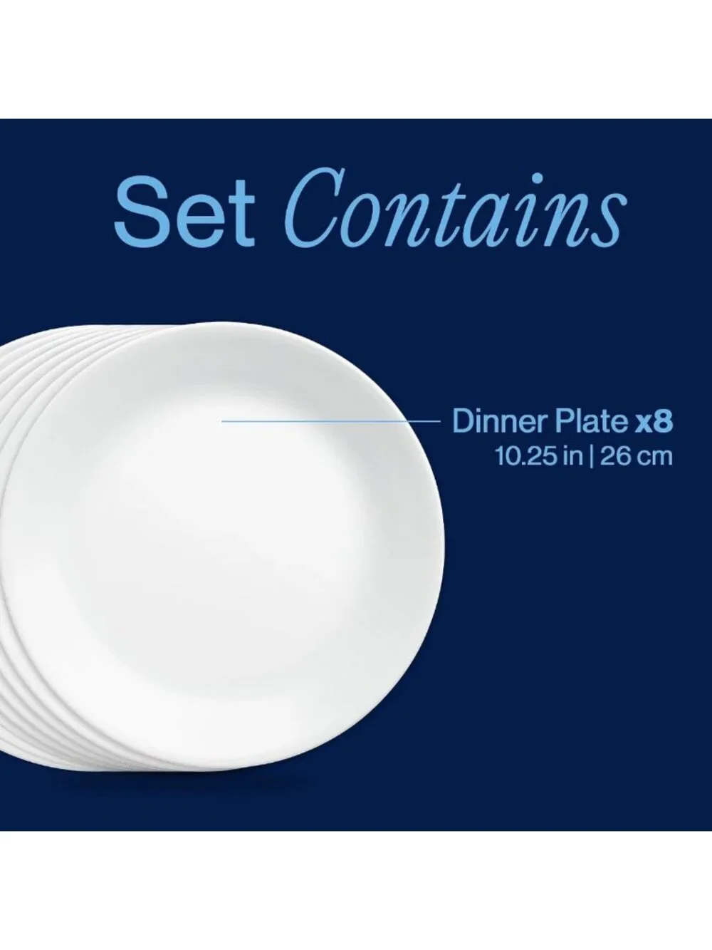 8-Piece Lightweight Dinner Plate Set - Chip Resistant, Round, Vitrelle Glass